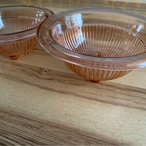 Vintage Pink Hazel Atlas pillar optic ribbed depression glass bowls